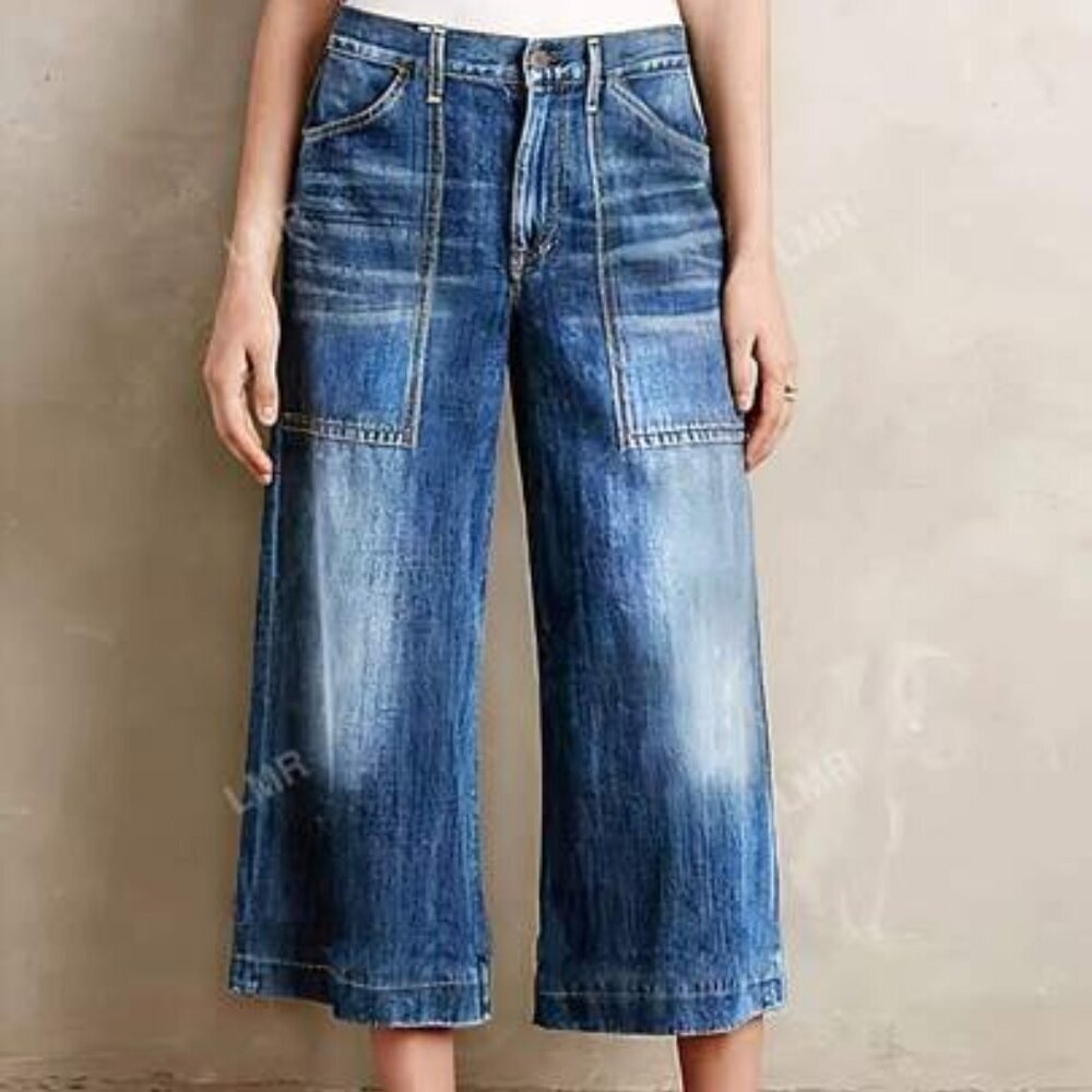 Anthropologie Pilcro Dark Wash High Rise Crop Wide Leg Jeans